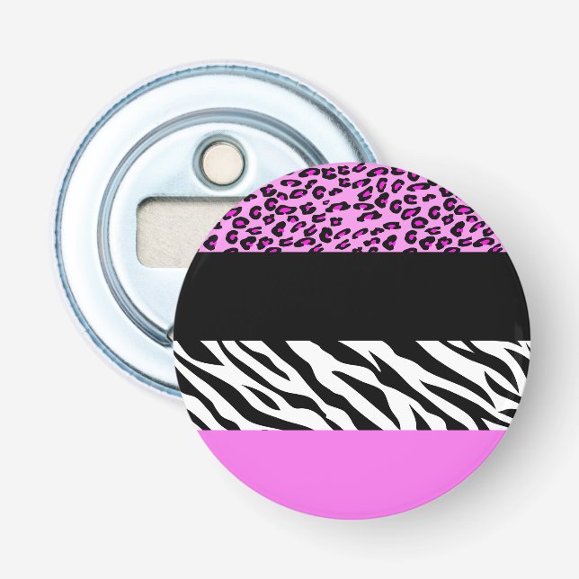 Leopard Print, Zebra Print, Animal Print, Pink Bottle Opener (Front)