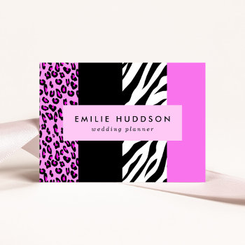 Leopard Print  Zebra Print  Animal Print  Pink Business Card by fancybusinesscards at Zazzle