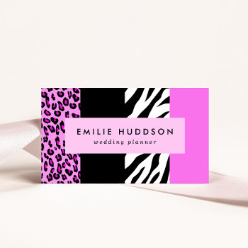Leopard Print  Zebra Print  Animal Print  Pink Business Card by fancybusinesscards at Zazzle