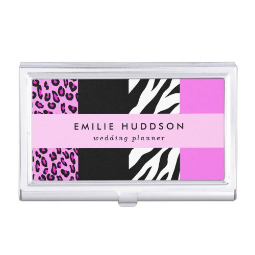 Leopard Print Zebra Print Animal Print Pink Business Card Case