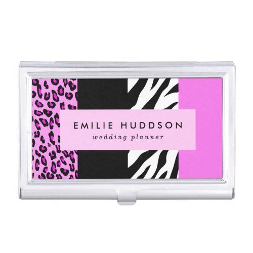 Leopard Print Zebra Print Animal Print Pink Business Card Case