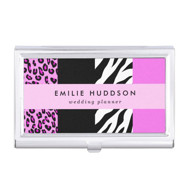 Leopard Print, Zebra Print, Animal Print, Pink Business Card Case (Front)