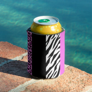 Leopard Print, Zebra Print, Animal Print, Pink Can Cooler