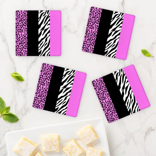 Leopard Print Zebra Print Animal Print Pink Coaster Set