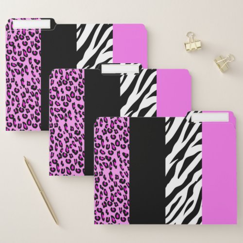 Leopard Print Zebra Print Animal Print Pink File Folder