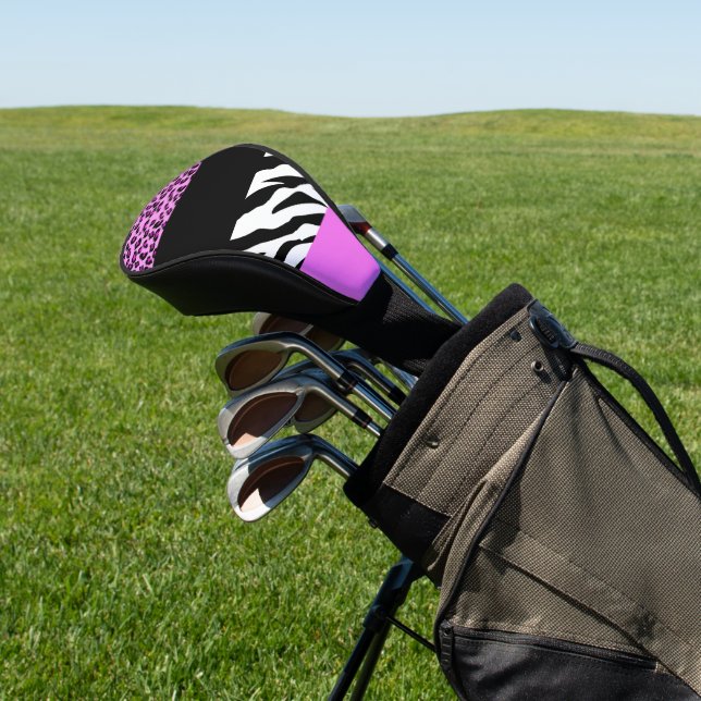 Leopard Print, Zebra Print, Animal Print, Pink Golf Head Cover (In Situ)