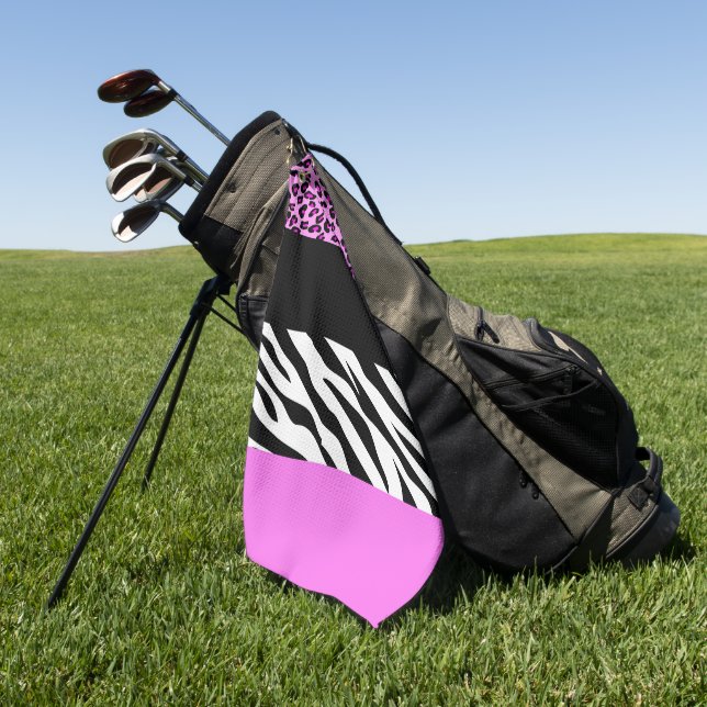 Leopard Print, Zebra Print, Animal Print, Pink Golf Towel (Green)