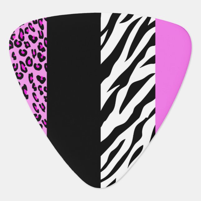 Leopard Print, Zebra Print, Animal Print, Pink Guitar Pick (Front)