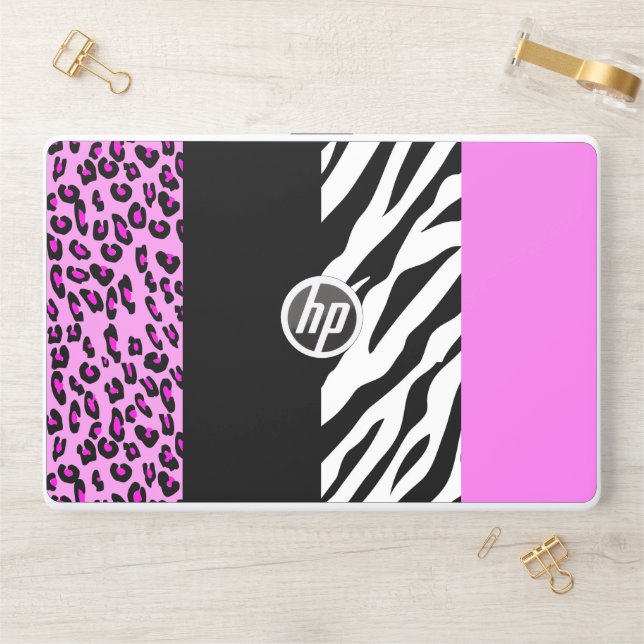 Leopard Print, Zebra Print, Animal Print, Pink HP Laptop Skin (Desk)