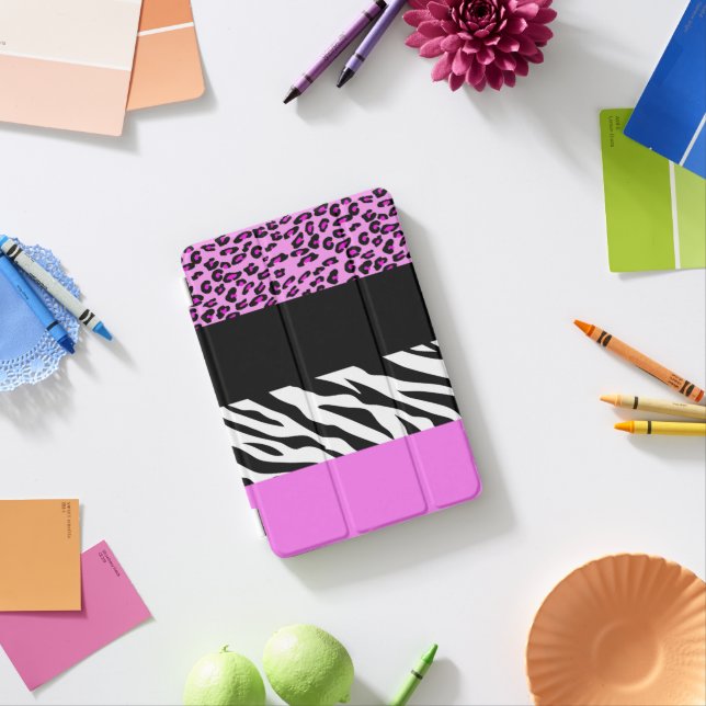 Leopard Print, Zebra Print, Animal Print, Pink iPad Mini Cover (In Situ)