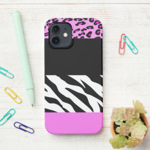 Leopard Print, Zebra Print, Animal Print, Pink iPhone 12 Case