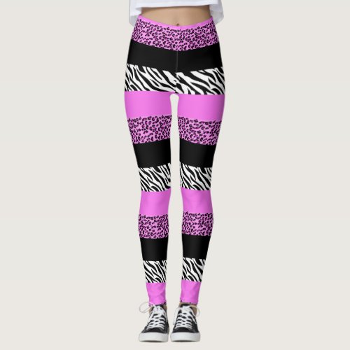 Leopard Print Zebra Print Animal Print Pink Leggings