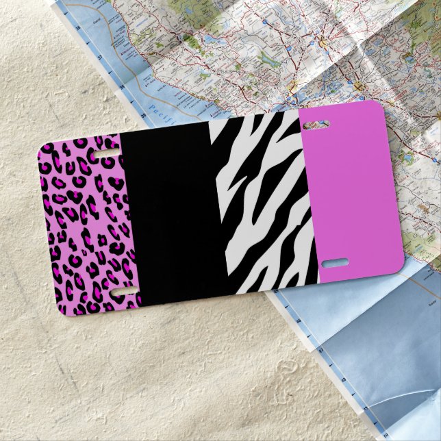 Leopard Print, Zebra Print, Animal Print, Pink License Plate (In Situ)