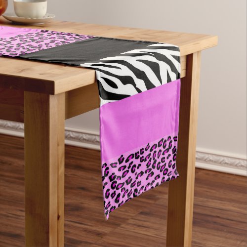 Leopard Print Zebra Print Animal Print Pink Medium Table Runner