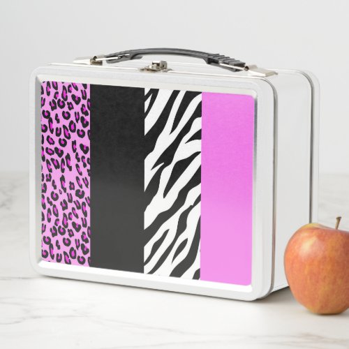 Leopard Print Zebra Print Animal Print Pink Metal Lunch Box
