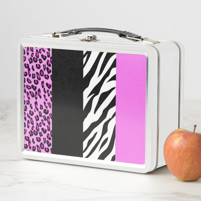Leopard Print, Zebra Print, Animal Print, Pink Metal Lunch Box (In Situ)