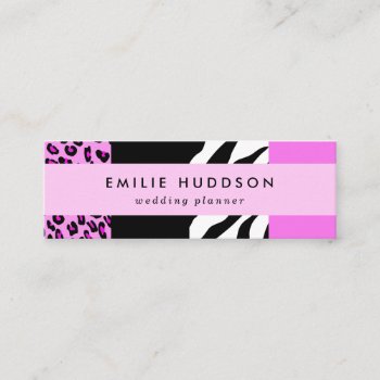 Leopard Print  Zebra Print  Animal Print  Pink Mini Business Card by fancybusinesscards at Zazzle