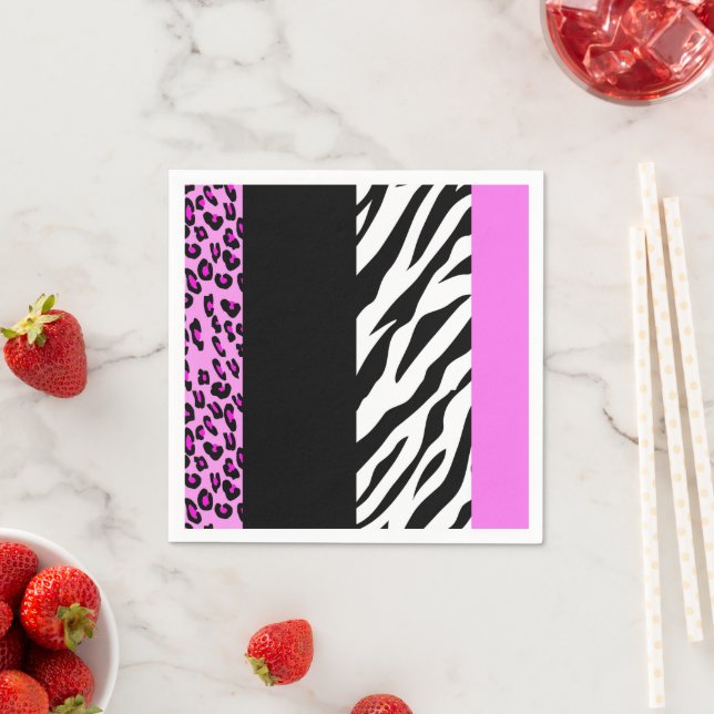 Leopard Print, Zebra Print, Animal Print, Pink Napkins (Insitu)