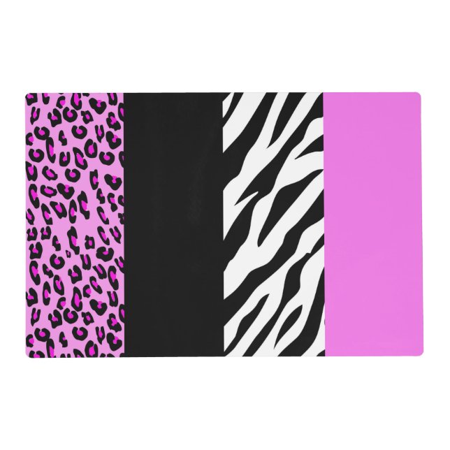 Leopard Print, Zebra Print, Animal Print, Pink Placemat (Front)