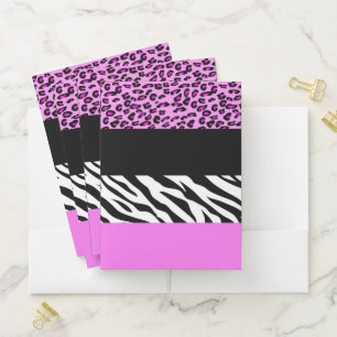 Leopard Print, Zebra Print, Animal Print, Pink Pocket Folder