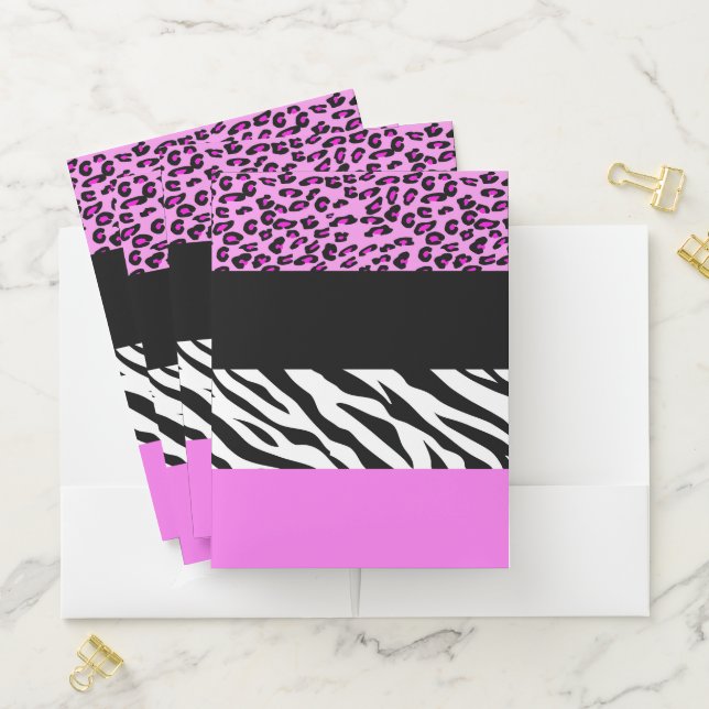 Leopard Print, Zebra Print, Animal Print, Pink Pocket Folder (In Situ)