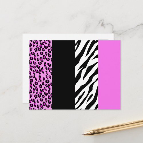 Leopard Print Zebra Print Animal Print Pink Postcard