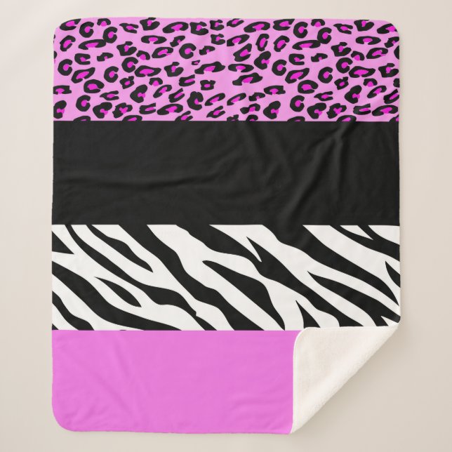 Leopard Print, Zebra Print, Animal Print, Pink Sherpa Blanket (Front)