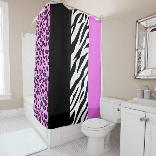 Leopard Print Zebra Print Animal Print Pink Shower Curtain