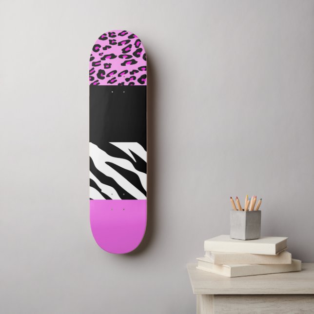 Leopard Print, Zebra Print, Animal Print, Pink Skateboard (Wall Art)