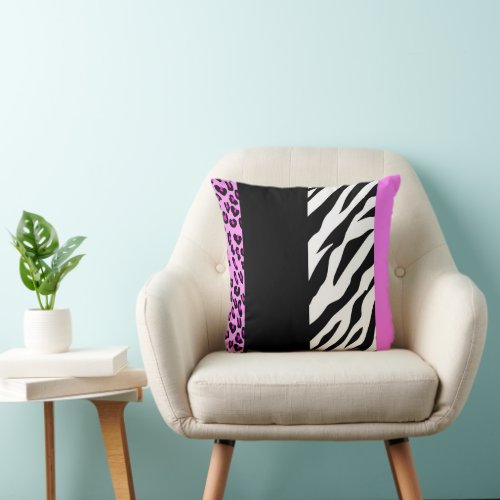 Leopard Print Zebra Print Animal Print Pink Throw Pillow