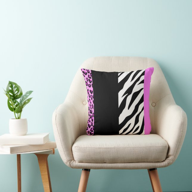 Leopard Print, Zebra Print, Animal Print, Pink Throw Pillow (Chair)