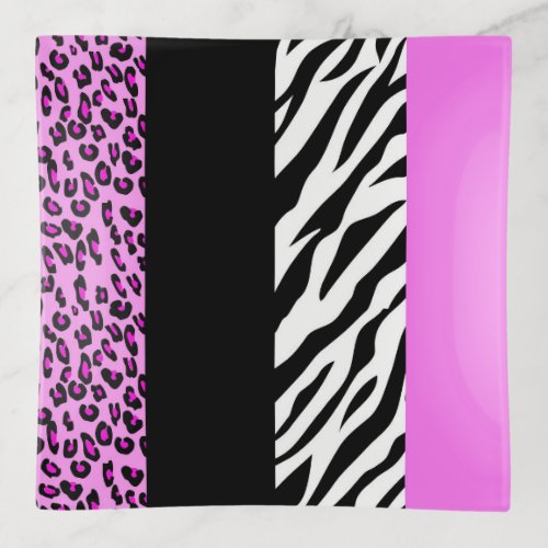 Leopard Print Zebra Print Animal Print Pink Trinket Tray