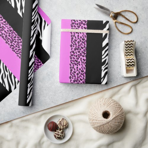 Leopard Print Zebra Print Animal Print Pink Wrapping Paper