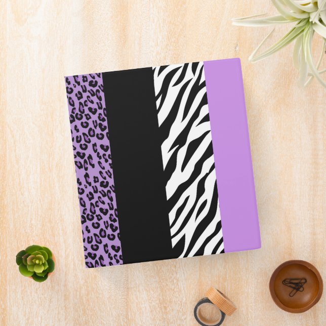 Leopard Print, Zebra Print, Animal Print, Purple 3 Ring Binder (In Situ)