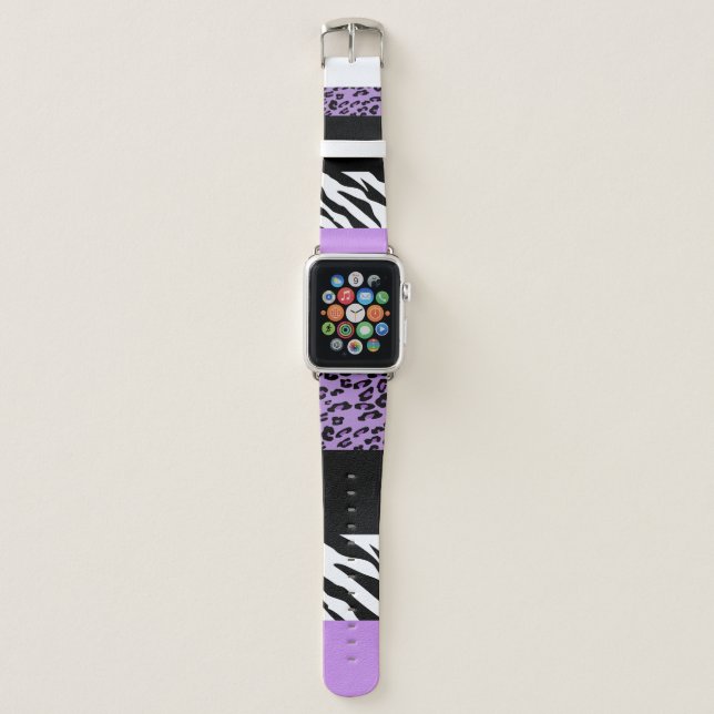 Leopard Print, Zebra Print, Animal Print, Purple Apple Watch Band (Front)
