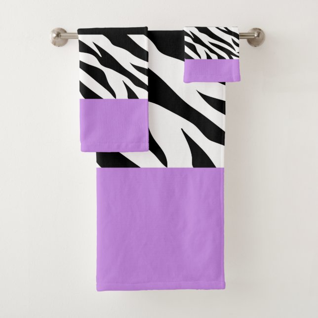 Leopard Print, Zebra Print, Animal Print, Purple Bath Towel Set (Insitu)