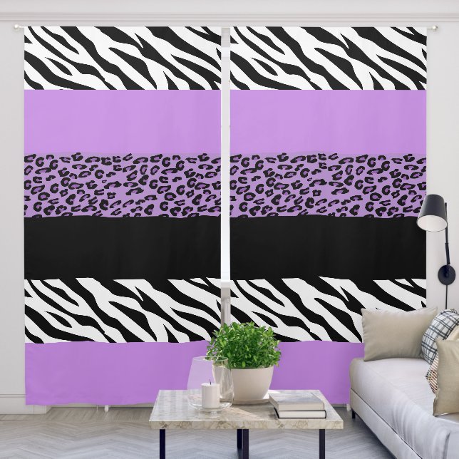 Leopard Print, Zebra Print, Animal Print, Purple Blackout Curtains (Living Room)