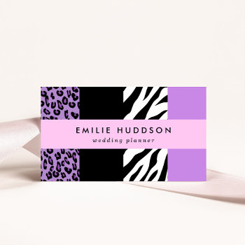 Leopard Print  Zebra Print  Animal Print  Purple Business Card by fancybusinesscards at Zazzle