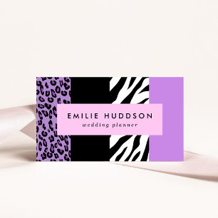 Leopard Print, Zebra Print, Animal Print, Purple Business Card