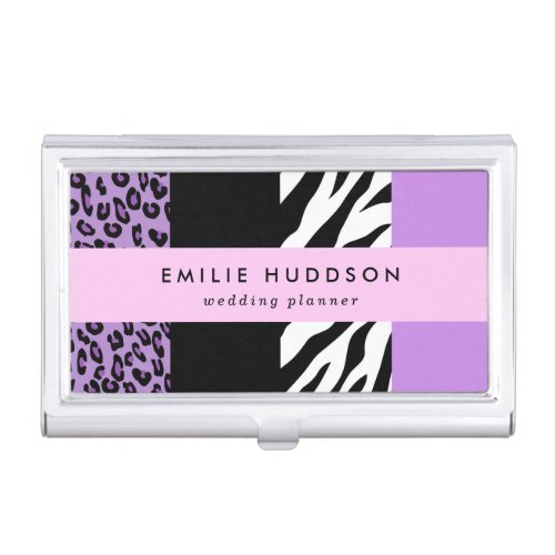 Leopard Print Zebra Print Animal Print Purple Business Card Case