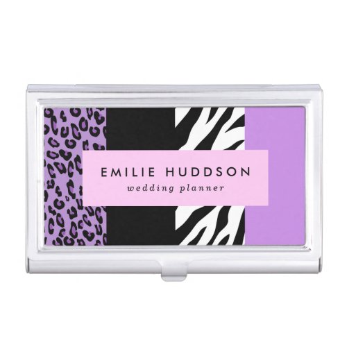 Leopard Print Zebra Print Animal Print Purple Business Card Case