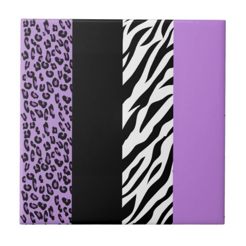 Leopard Print Zebra Print Animal Print Purple Ceramic Tile