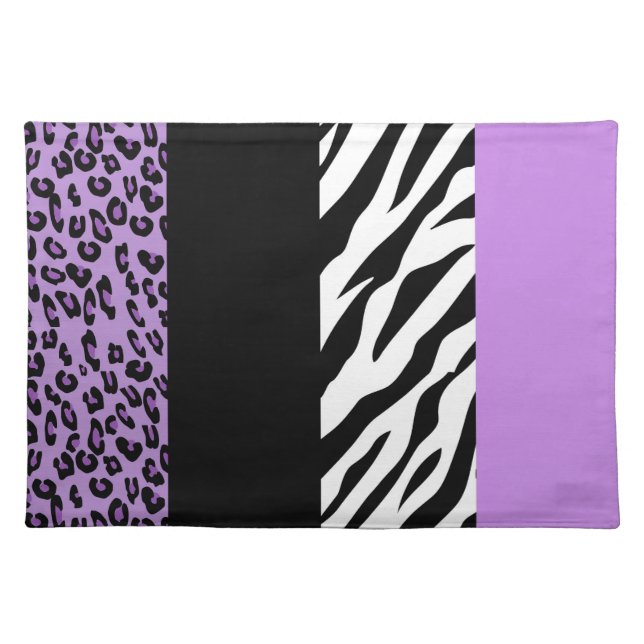 Leopard Print, Zebra Print, Animal Print, Purple Cloth Placemat (Front)