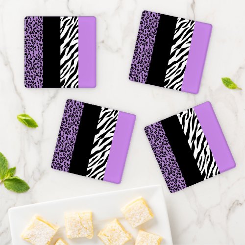 Leopard Print Zebra Print Animal Print Purple Coaster Set