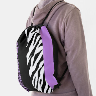 Leopard Print, Zebra Print, Animal Print, Purple Drawstring Bag