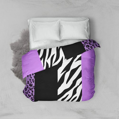 Leopard Print Zebra Print Animal Print Purple Duvet Cover