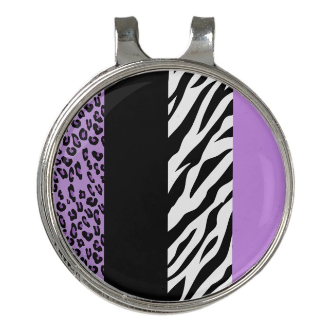 Leopard Print, Zebra Print, Animal Print, Purple Golf Hat Clip (Front)