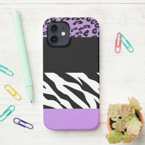 Leopard Print Zebra Print Animal Print Purple iPhone 12 Case