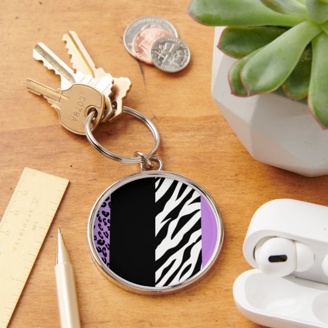 Leopard Print, Zebra Print, Animal Print, Purple Keychain (Desk)