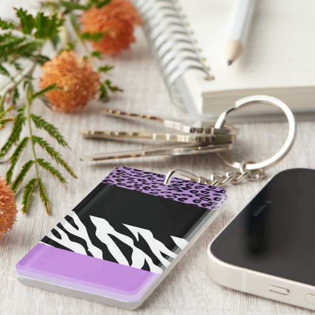 Leopard Print, Zebra Print, Animal Print, Purple Keychain (Front Right)
